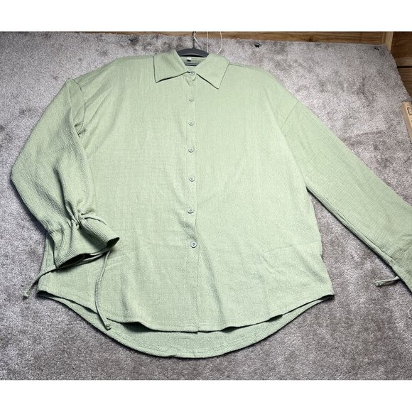 Sage Green Textured Button-Up Shirt & Pant Set Lg Comfortable Casual NWOT - Picture 3 of 13